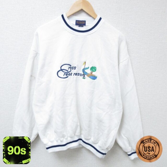 リゾート 90s 長袖スウェット 刺繍 ホワイト XL | 古着
