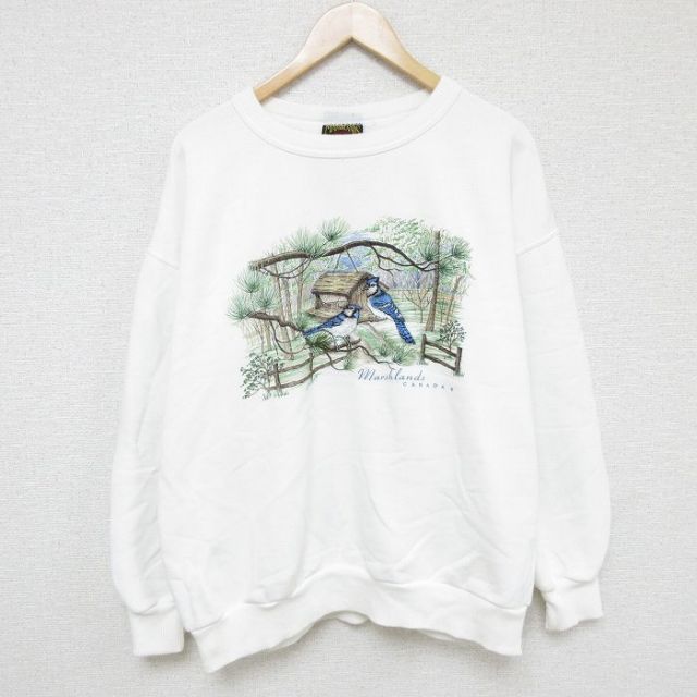 00s 長袖スウェット 鳥刺繍 ホワイト XL | 古着