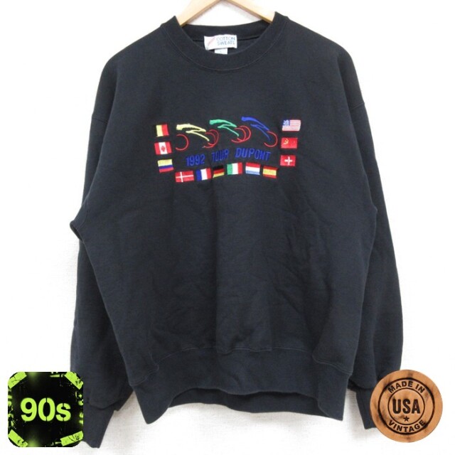 90s 長袖スウェット TOUR DUPONT刺繍 ブラック メンズL相当 | 古着