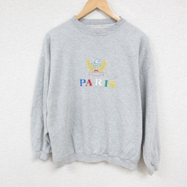 古着通販 XL☆古着 長袖 スウェット メンズ 00年代 00s PARIS 刺繍  