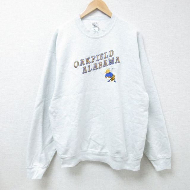 XL★古着 フルーツオブザルーム 長袖 スウェット メンズ 90年代 90s OAKFIELD ALABAMA ハチ 刺繍 クルーネック USA製 薄グレー 霜降り 24nov21 中古 スエット トレーナー トップス