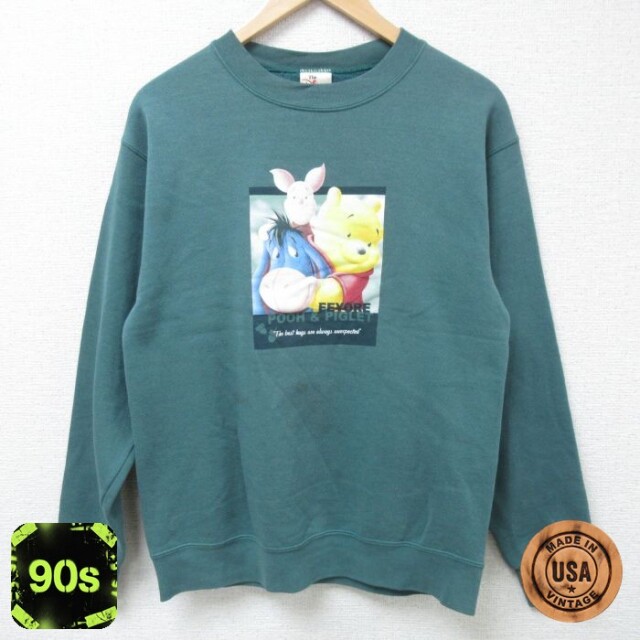 ディズニー 90s 長袖スウェット くまのプーさん グリーン S | 古着