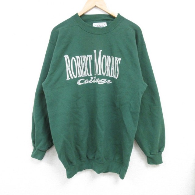 【50%OFF】L★古着 長袖 スウェット メンズ 90年代 90s ROBERT MORRIS カレッジ クルーネック USA製 緑 グリーン 24nov29 中古 スエット トレーナー トップス
