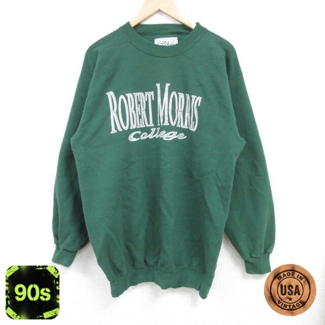 90s 長袖スウェット ROBERT MORRIS カレッジ グリーン メンズL相当 | 古着