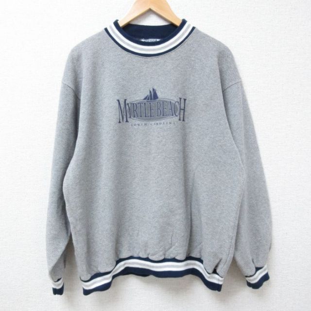 XL★古着 長袖 スウェット メンズ 90年代 90s MYRTLE BEACH クルーネック USA製 グレー 霜降り 24nov30 中古 スエット トレーナー トップス