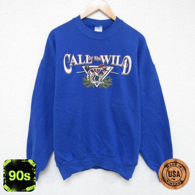 90s 長袖スウェット オオカミ ブルー メンズXL相当 | 古着