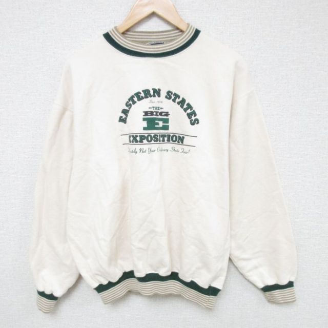 XL★古着 長袖 スウェット メンズ 90年代 90s EXPOSITION クルーネック USA製 薄ベージュ カーキ 24dec18 中古 スエット トレーナー トップス