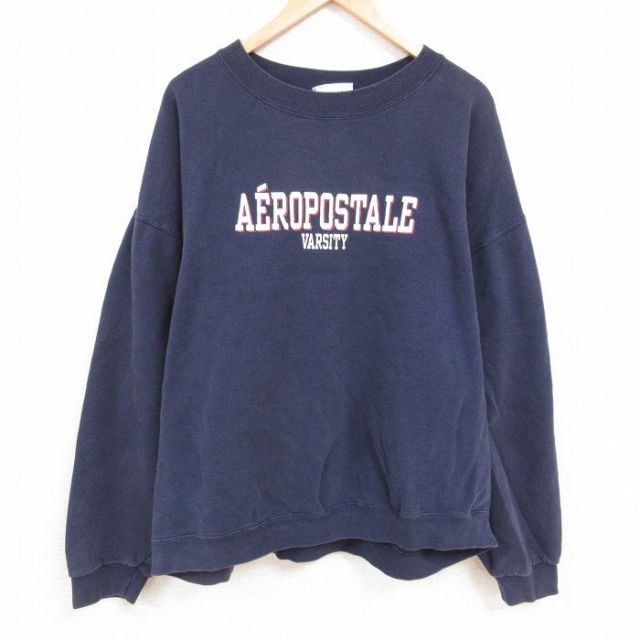 【50%OFF】XL★古着 長袖 スウェット メンズ 90年代 90s エアロポステール AEROPOSTALE 大きいサイズ クルーネック USA製 紺 ネイビー 【spe】 24dec14 中古 スエット トレーナー トップス