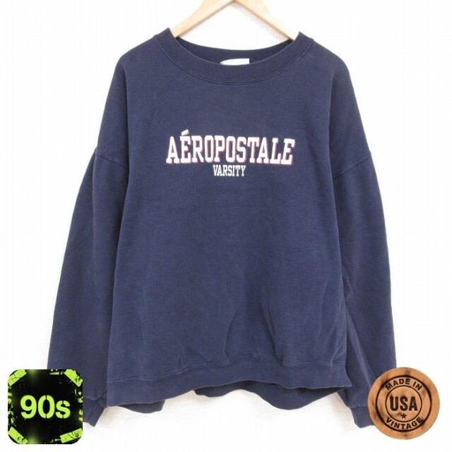【50%OFF】エアロポステール 90s 長袖スウェット ネイビー メンズXL相当 | 古着