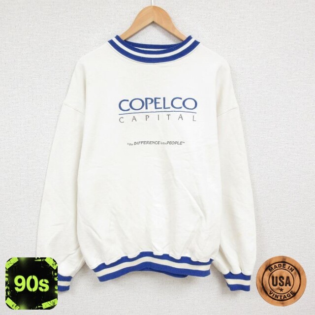 90s 長袖スウェット 刺繍 ホワイト メンズXL相当 | 古着
