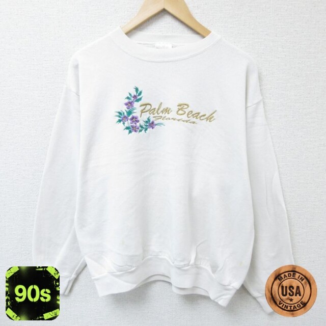 TULTEX 90s 長袖スウェット パームビーチフロリダ刺繍 ホワイト L | 古着