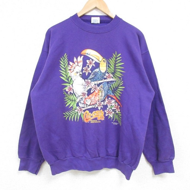 【50%OFF】L★古着 TULTEX 長袖 スウェット メンズ 90年代 90s 鳥 クルーネック USA製 紫 パープル 24dec28 中古 スエット トレーナー トップス