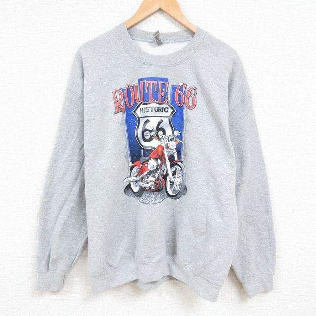 【50%OFF】XL★古着 長袖 スウェット メンズ ROUTE66 クルーネック グレー 霜降り 25jan06 中古 スエット トレーナー トップス