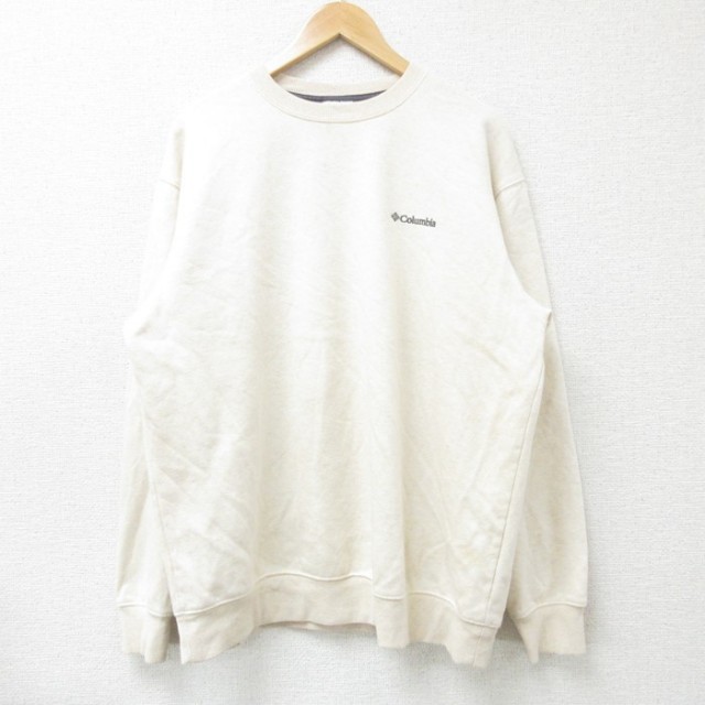 【50%OFF】L★古着 コロンビア COLUMBIA Columbia 長袖 スウェット メンズ ワンポイントロゴ クルーネック 薄ベージュ カーキ 霜降り 25jan06 中古 スエット トレーナー トップス