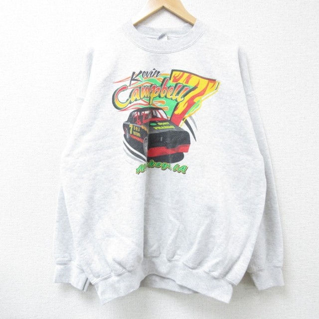 【50%OFF】XL★古着 長袖 スウェット メンズ 00年代 00s レーシングカー クルーネック 薄グレー 霜降り 25jan06 中古 スエット トレーナー トップス