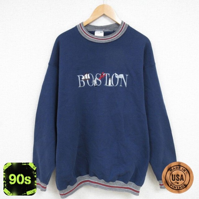 【50%OFF】ウィルソン 90s 長袖スウェット BOSTON刺繍 ネイビー メンズXL相当 | 古着