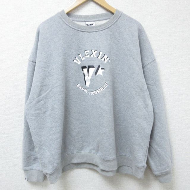 【50%OFF】XL★古着 長袖 スウェット メンズ VLEXIN 大きいサイズ クルーネック グレー 霜降り 25jan10 中古 スエット トレーナー トップス