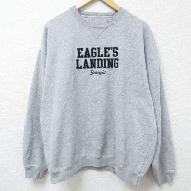 XL★古着 長袖 スウェット メンズ 00年代 00s EAGLES LANDING 刺繍 大きいサイズ クルーネック グレー 霜降り 25jan10 中古 スエット トレーナー トップス