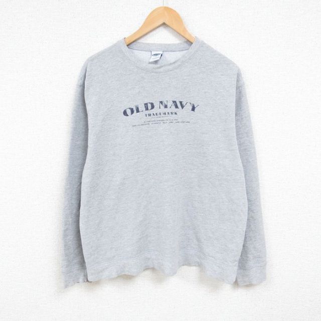 【50%OFF】L★古着 オールドネイビー OLD NAVY 長袖 スウェット メンズ 00年代 00s ビッグロゴ クルーネック グレー 霜降り 25jan07 中古 スエット トレーナー トップス