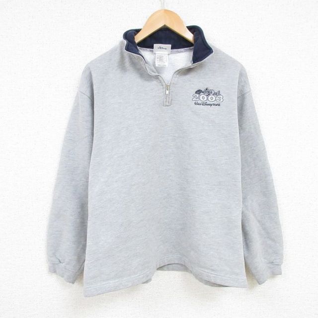 【50%OFF】L★古着 長袖 ハーフジップ スウェット メンズ 00年代 00s ディズニー DISNEY グレー 霜降り 25jan08 中古 スエット トレーナー トップス