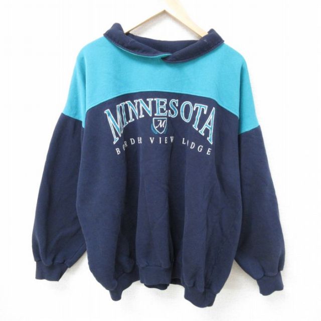 【50%OFF】XL★古着 長袖 スウェット メンズ 00年代 00s ミネソタ ツートンカラー 大きいサイズ 襟付き 紺他 ネイビー 【spe】 25jan15 中古 スエット トレーナー トップス