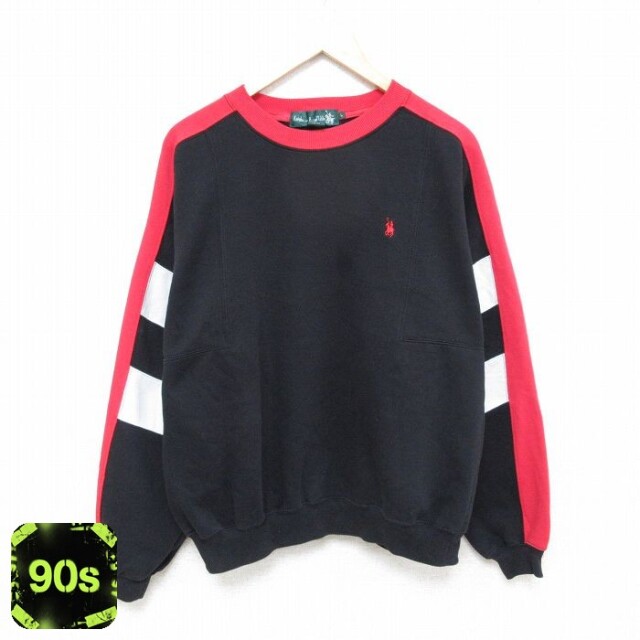 90s ラグランスウェット マルチカラー ブラック XL | 古着
