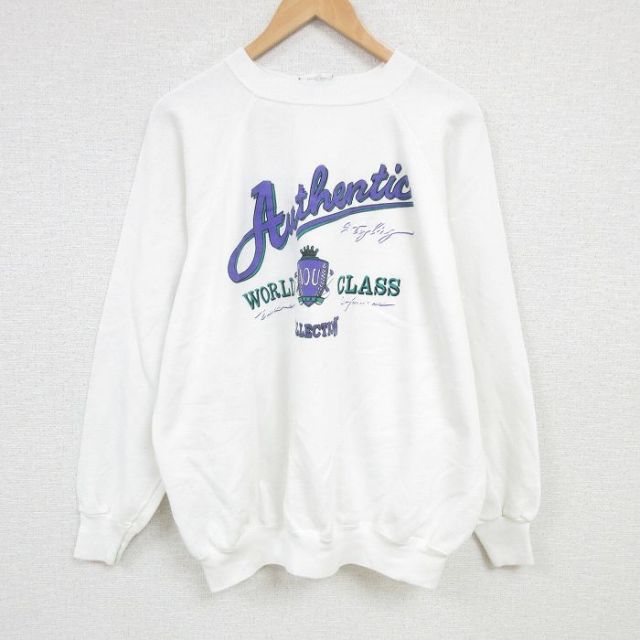XL★古着 ヘインズ Hanes 長袖 スウェット メンズ 90年代 90s IOU 大きいサイズ ラグラン クルーネック USA製 白 ホワイト 【spe】 25jan22 中古 スエット トレーナー トップス