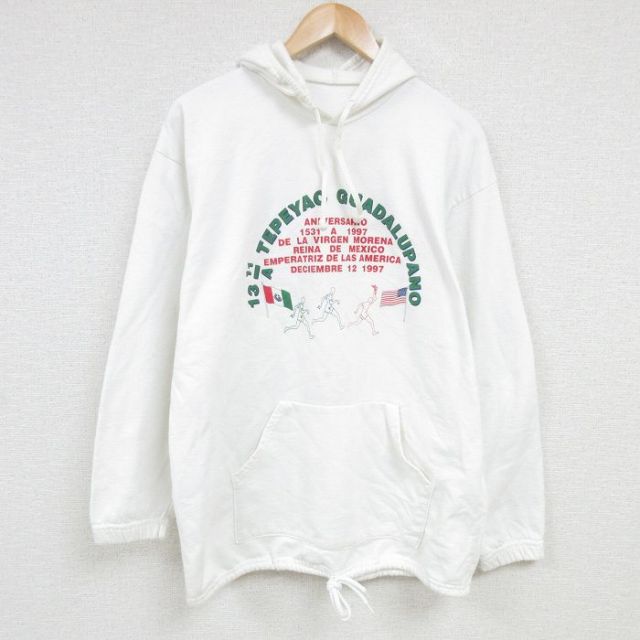 90s 長袖パーカー マラソン ホワイト XL | 古着