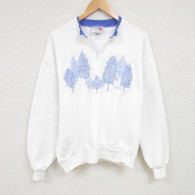 【50%OFF】XL★古着 長袖 ハーフジップ スウェット メンズ 90年代 90s 木 USA製 白 ホワイト 25jan24 中古 スエット トレーナー トップス