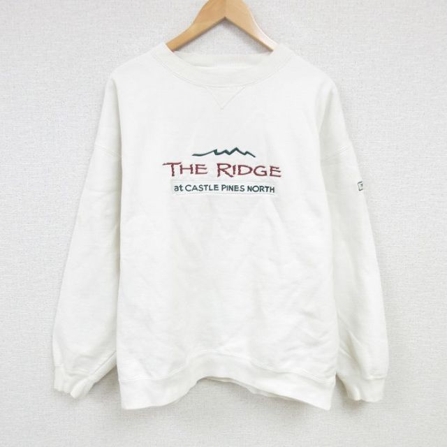 90s 長袖スウェット 刺繍 ホワイト XL | 古着