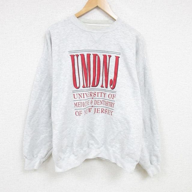 【50%OFF】XL★古着 長袖 スウェット メンズ 90年代 90s ニュージャージー医科歯科 大学 大きいサイズ クルーネック 薄グレー 霜降り 25jan24 中古 スエット トレーナー トップス