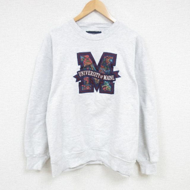 【50%OFF】XL★古着 ジャンスポーツ 長袖 スウェット メンズ 00年代 00s メイン 大学 刺繍 クルーネック 薄グレー 霜降り 【spe】 25jan24 中古 スエット トレーナー トップス