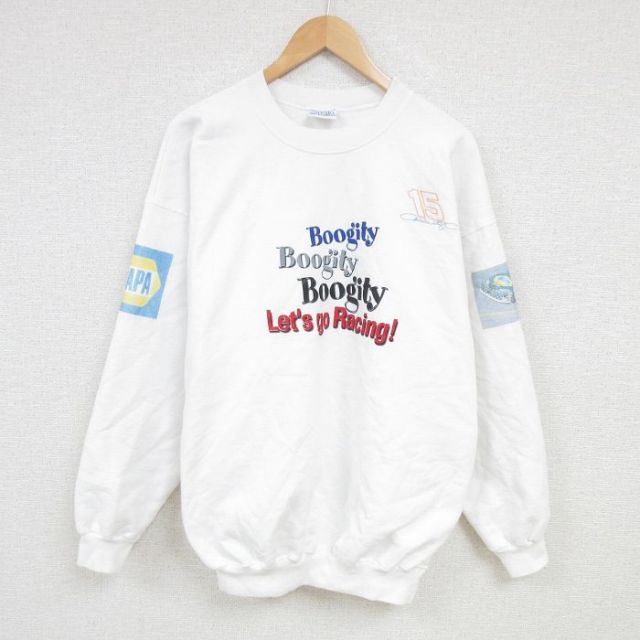 【50%OFF】XL★古着 長袖 スウェット メンズ 00年代 00s 車 レース 大きいサイズ クルーネック 白 ホワイト 25jan27 中古 スエット トレーナー トップス