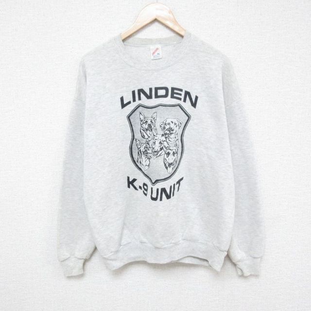 【20%OFF】L★古着 ジャージーズ 長袖 スウェット メンズ 90年代 90s 犬 クルーネック USA製 薄グレー 霜降り 25jan28 中古 スエット トレーナー トップス