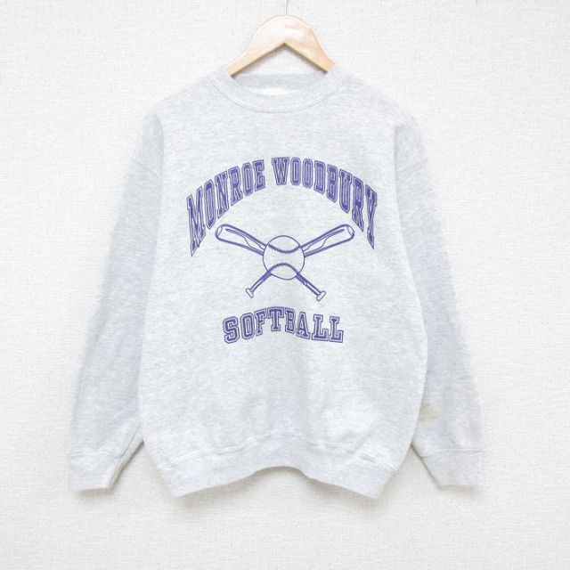 【20%OFF】L★古着 TULTEX 長袖 スウェット メンズ 90年代 90s ソフトボール クルーネック USA製 薄グレー 霜降り 25jan28 中古 スエット トレーナー トップス