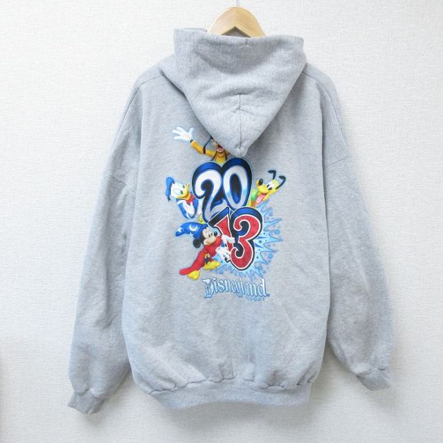 【20%OFF】XL★古着 ヘインズ Hanes 長袖 フルジップ スウェット パーカー メンズ ディズニー DISNEY ミッキー MICKEY MOUSE 大きいサイズ グレー 霜降り 25feb01 中古 スエット トレーナー トップス