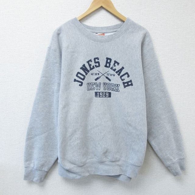 XL★古着 MVスポーツ 長袖 スウェット メンズ 00年代 00s Jones Beach 大きいサイズ クルーネック グレー 霜降り 25feb01 中古 スエット トレーナー トップス