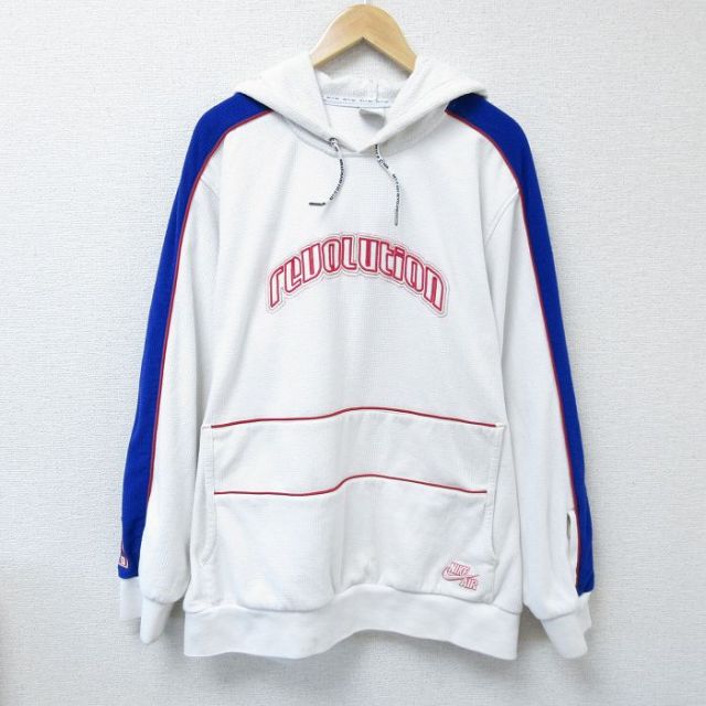 XL★古着 ナイキ NIKE 長袖 スウェット パーカー メンズ 00年代 00s revolution 刺繍 マルチカラー 大きいサイズ ポリエステル 白 ホワイト 25feb01 中古 スエット トレーナー トップス