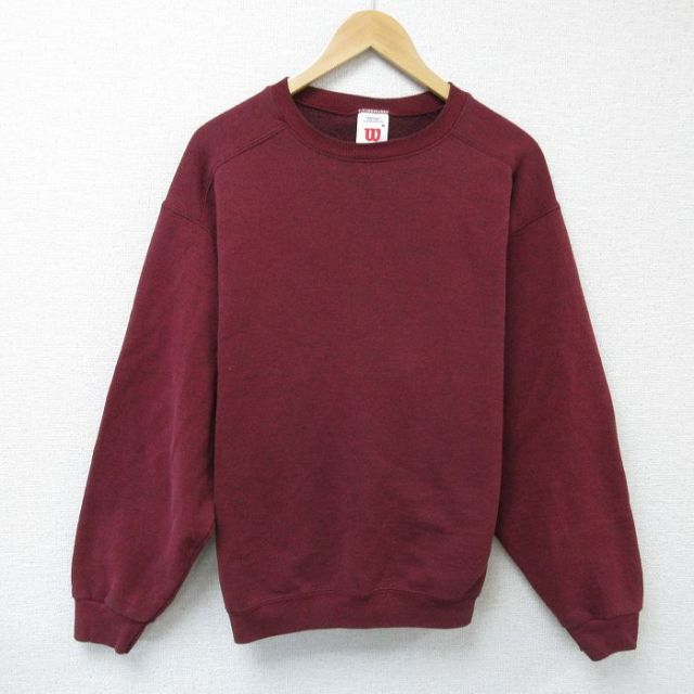 【50%OFF】XL★古着 ウィルソン 長袖 スウェット メンズ 00年代 00s 無地 クルーネック エンジ 霜降り 25feb01 中古 スエット トレーナー トップス
