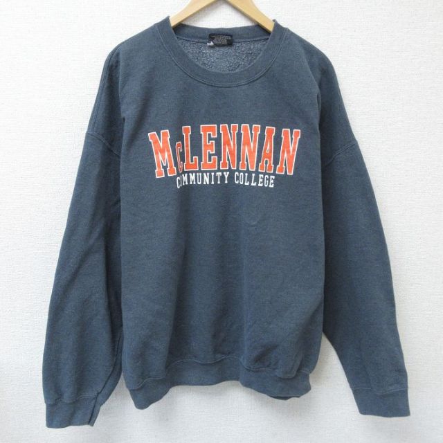【50%OFF】XL★古着 MVスポーツ 長袖 スウェット メンズ マクレナン コミュニティ カレッジ 大きいサイズ クルーネック 濃グレー 霜降り 25feb01 中古 スエット トレーナー トップス