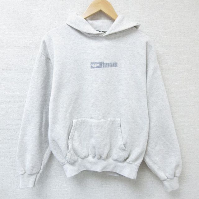 【20%OFF】L★古着 長袖 スウェット パーカー メンズ 00年代 00s ビッグロゴ 薄グレー 霜降り 25feb01 中古 スエット トレーナー トップス
