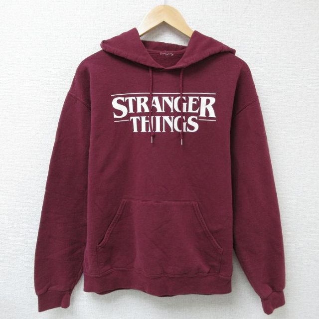 M★古着 長袖 スウェット パーカー メンズ ドラマ ストレンジャーシングス エンジ 25feb01 中古 スエット トレーナー トップス