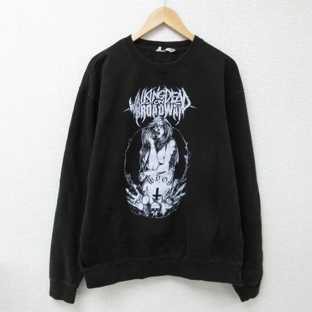 XL★古着 長袖 ロック バンド スウェット メンズ WALKING DEAD ON BROADWAY 大きいサイズ クルーネック 黒 ブラック 【spe】 25feb01 中古 スエット トレーナー トップス