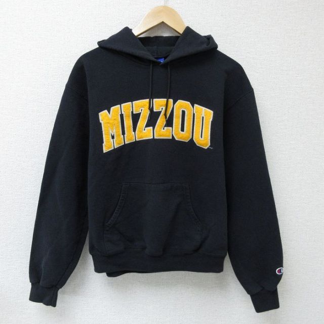 M★古着 チャンピオン Champion 長袖 スウェット パーカー メンズ 00年代 00s MIZZOU 刺繍 黒 ブラック 25feb01 中古 スエット トレーナー トップス