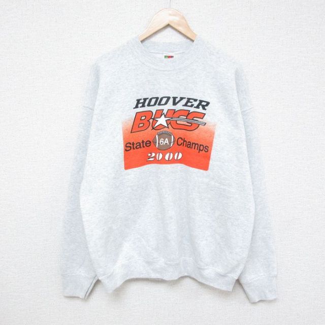XL★古着 フルーツオブザルーム 長袖 スウェット メンズ 00年代 00s ラグビーボール クルーネック 薄グレー 霜降り 25feb03 中古 スエット トレーナー トップス