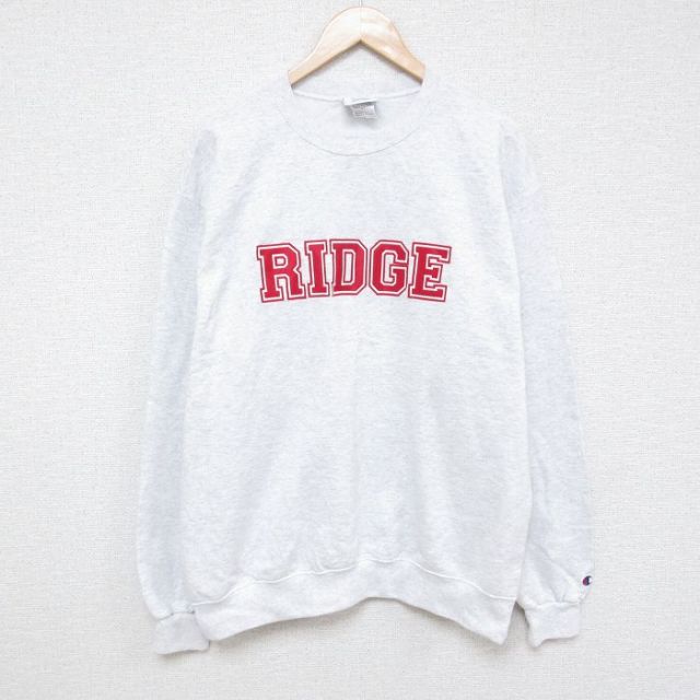 L★古着 チャンピオン Champion 長袖 スウェット メンズ RIDGE 刺繍 クルーネック 薄グレー 霜降り 25feb03 中古 スエット トレーナー トップス
