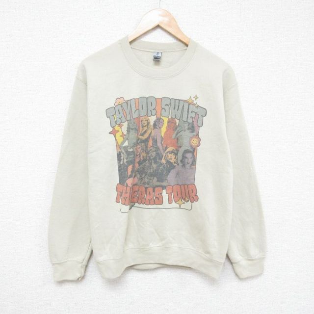S★古着 長袖 スウェット メンズ テイラースウィフト クルーネック ベージュ カーキ 25feb03 中古 スエット トレーナー トップス