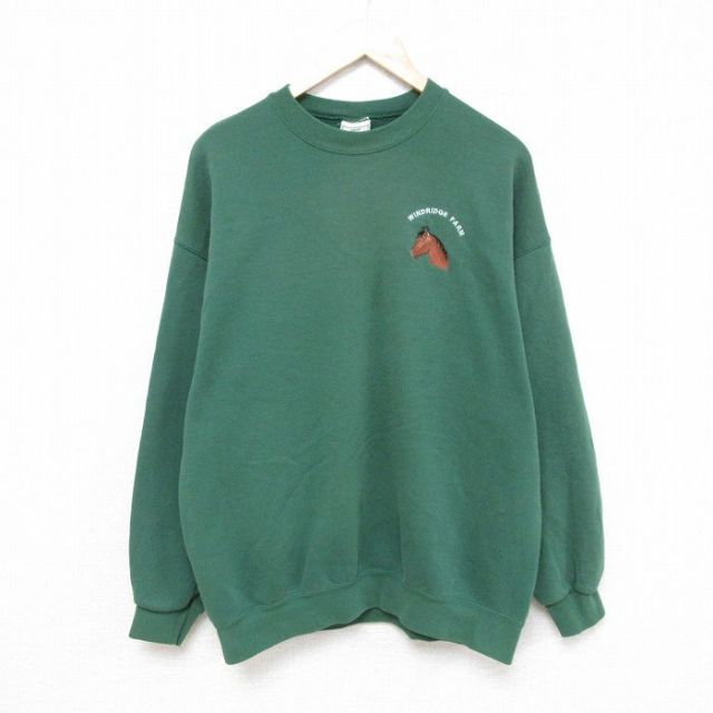 XL★古着 リー Lee 長袖 スウェット メンズ 00年代 00s 馬 クルーネック 緑 グリーン 25feb03 中古 スエット トレーナー トップス