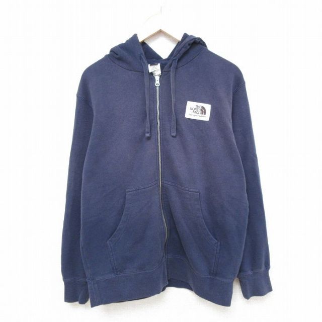 L★古着 ノースフェイス THE NORTH FACE 長袖 フルジップ スウェット パーカー メンズ ワンポイントロゴ 紺 ネイビー 25feb03 中古 スエット トレーナー トップス