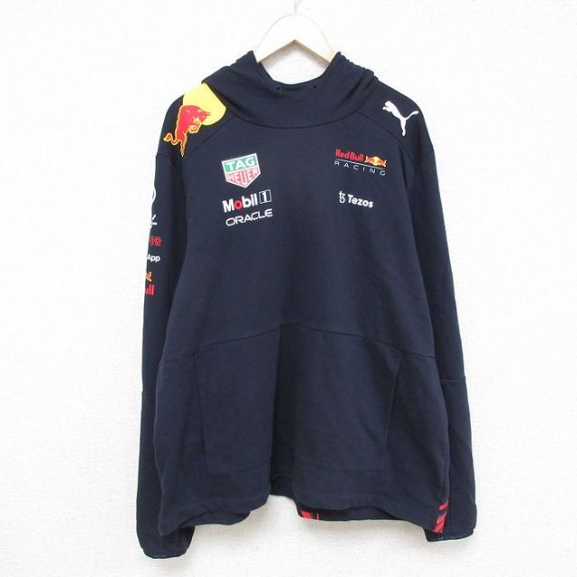 XL★古着 プーマ puma 長袖 スウェット パーカー メンズ レッドブル 大きいサイズ 濃紺 ネイビー 25feb03 中古 スエット トレーナー トップス